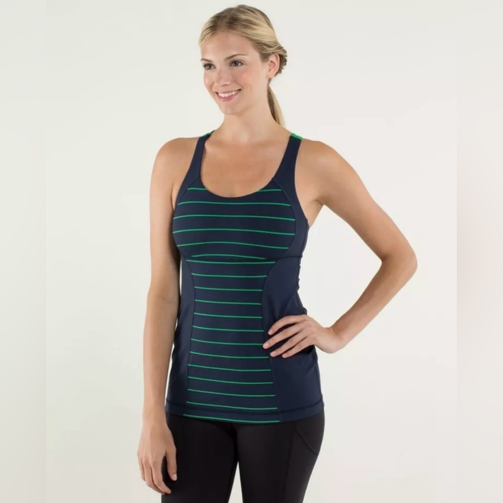 lululemon athletica Navy Tank Top with Green Stripes
